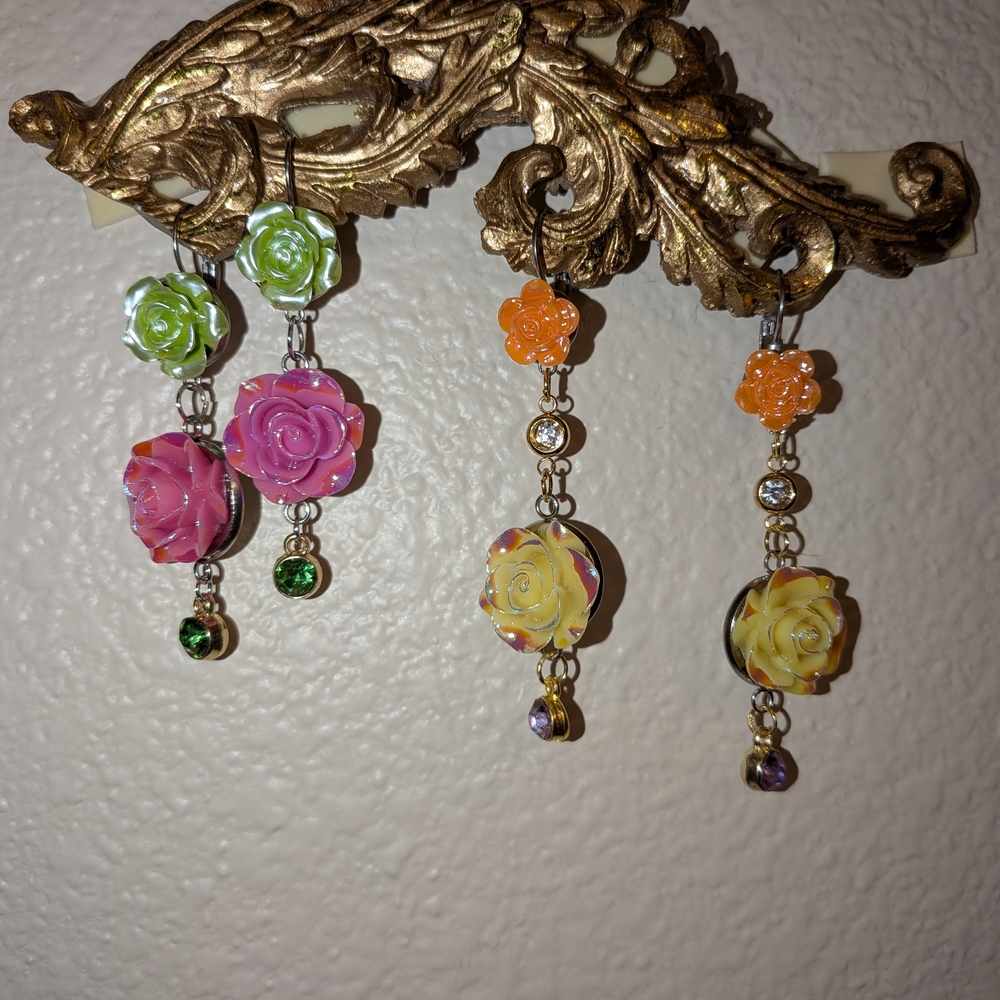 Floral Rose Drop Earrings Set